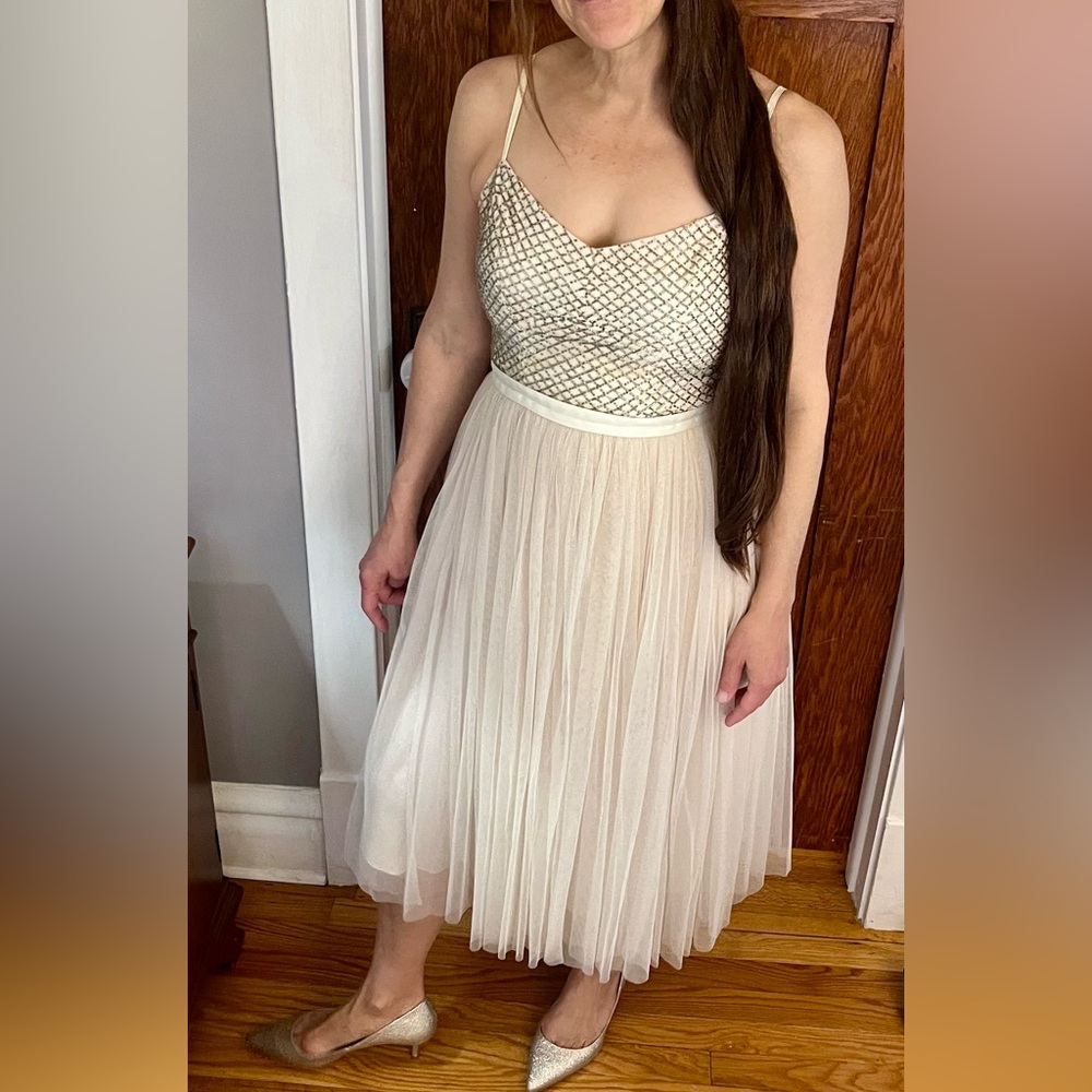 Blush Pink Beaded Bodice Tulle Gown